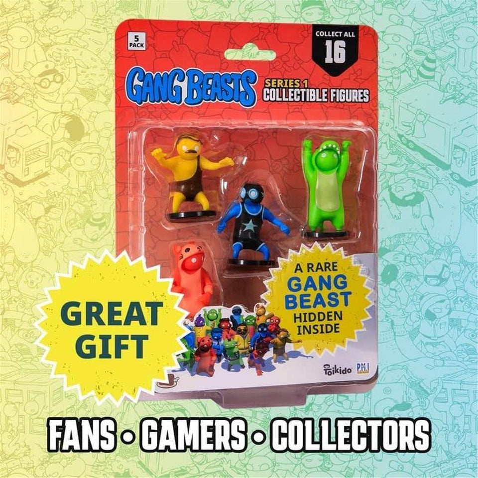 Gang Beasts Mini Figures 5pk 2.5" Yellow Old Wrestler Green Dinosaur Suit PMI International