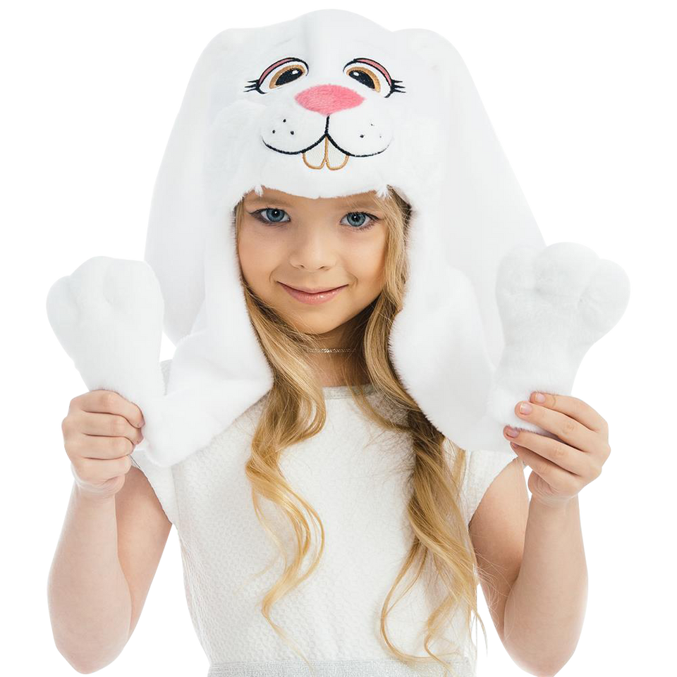 White Bunny Plush Headpiece Kids Dress-Up Play Accessory Hat Animal