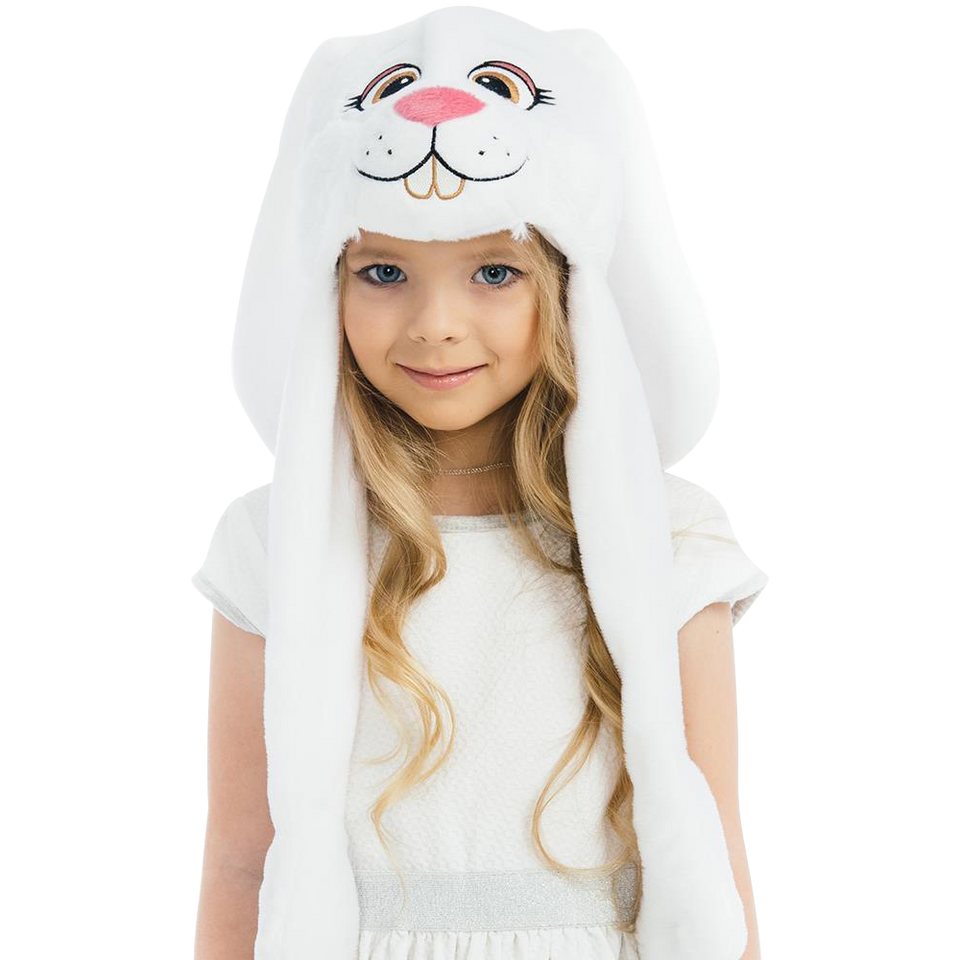 White Bunny Plush Headpiece Kids Dress-Up Play Accessory Hat Animal