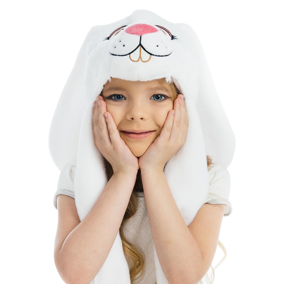 White Bunny Plush Headpiece Kids Dress-Up Play Accessory Hat Animal