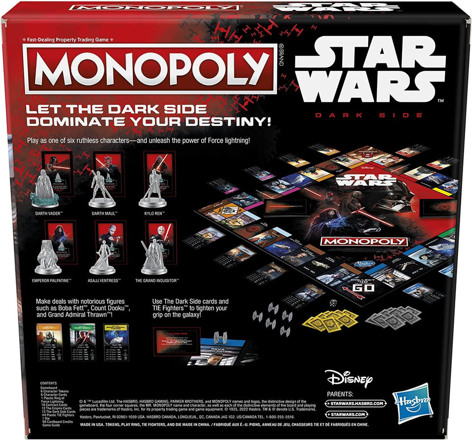 Monopoly Star Wars Dark Side Edition Board Game Disney Darth Vader Kylo Ren Emperor Darth Maul Hasbro
