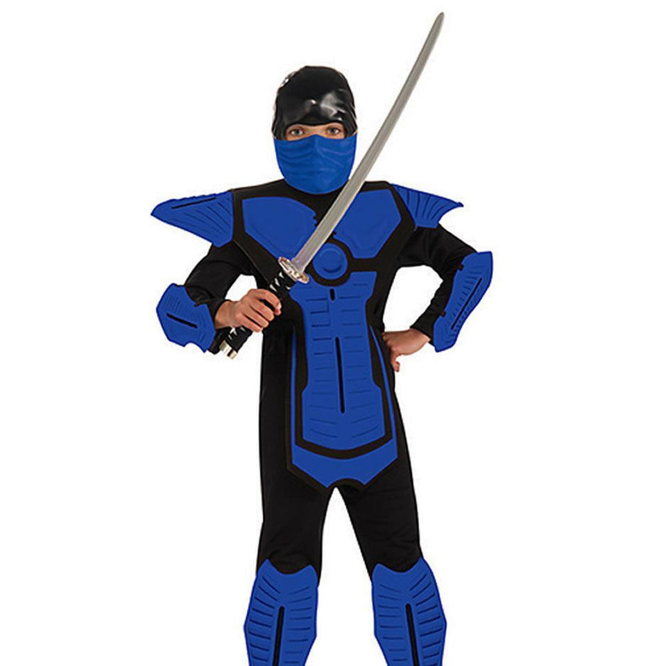 Blue Ninja Jumpsuit Costume Boys size L 12/14 Outfit Rubie's Kids