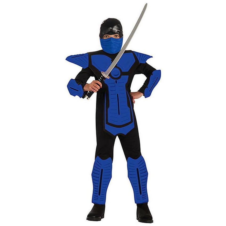 Blue Ninja Jumpsuit Costume Boys size L 12/14 Outfit Rubie's Kids