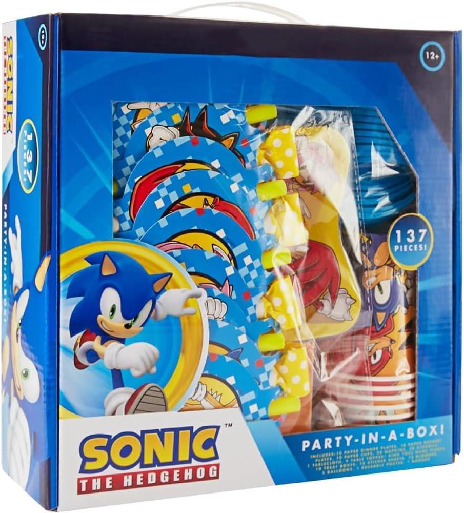 Sonice The Hedgehog Party in a Box Kit 137pcs Plates Balloons Decorations Stickers Poster Blowouts Mighty Mojo
