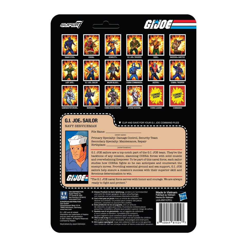 G.I. Joe Sailor Blueshirt Clean-Shaven African American Navy Serviceman Figure Super7