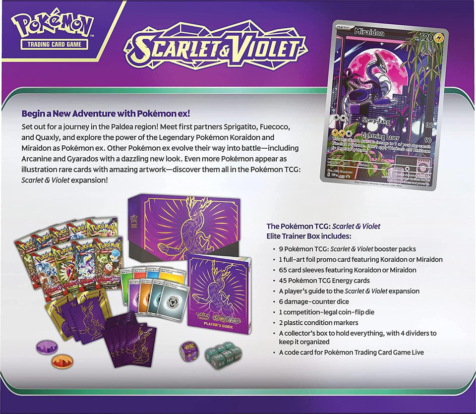 Pokemon TCG Miraidon Purple Elite Trainer Box Scarlet & Violet Booster Packs
