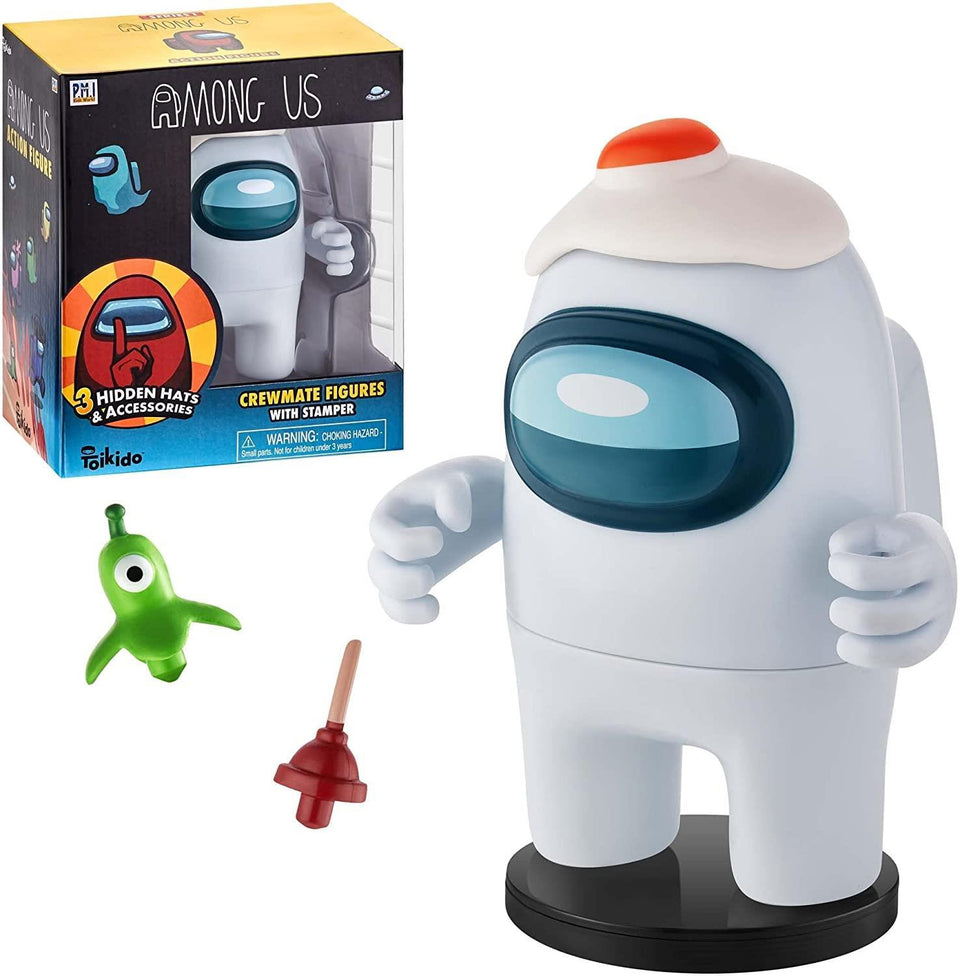 Among Us White Crewmate Ink Stamper Egg Plunger Hat 5" Figure Party Favor PMI International