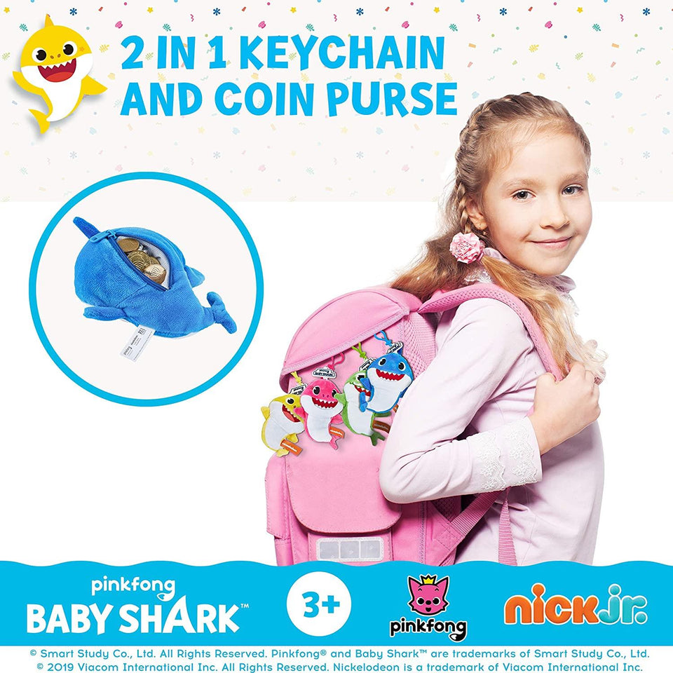Baby Shark Plush Coin Purse 3pc Daddy Mommy 6" Backpack Charm Set PMI International