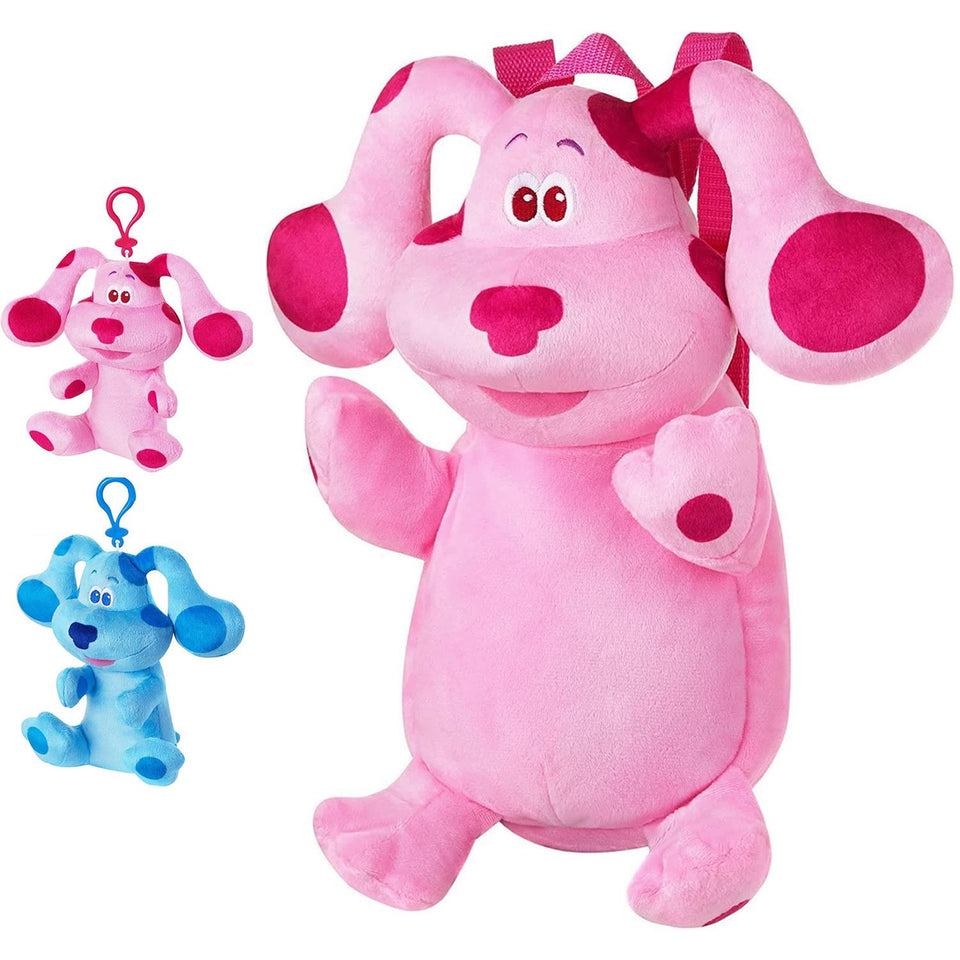 Blue's Clues Magenta Plush Set Backpack Clip on Coin Purse Bundle Ornament Toy PMI International