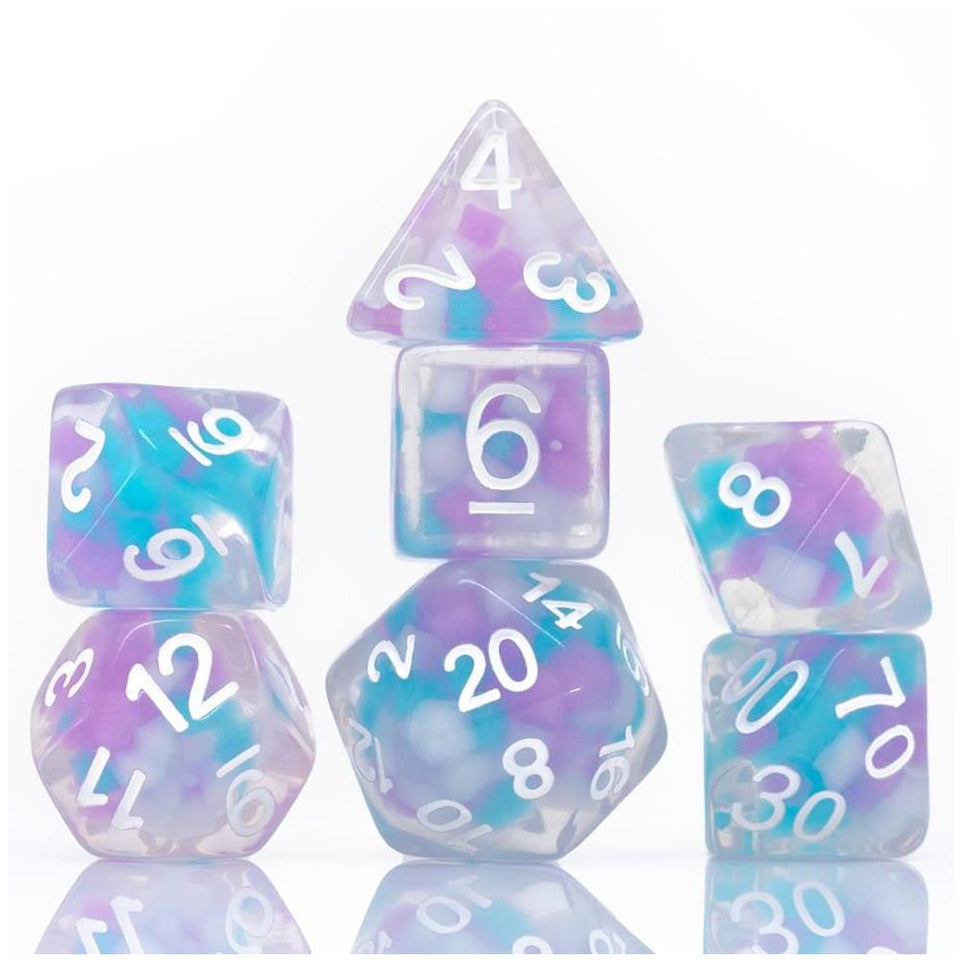 Sirius Dice Cotton Candy Glowworm 7pk Glow-in-the-Dark Clear Resin Set