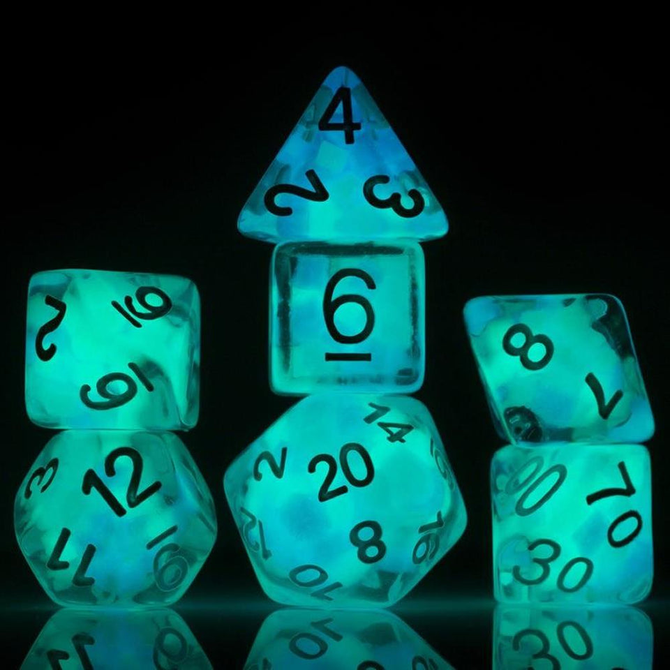 Sirius Dice Cotton Candy Glowworm 7pk Glow-in-the-Dark Clear Resin Set