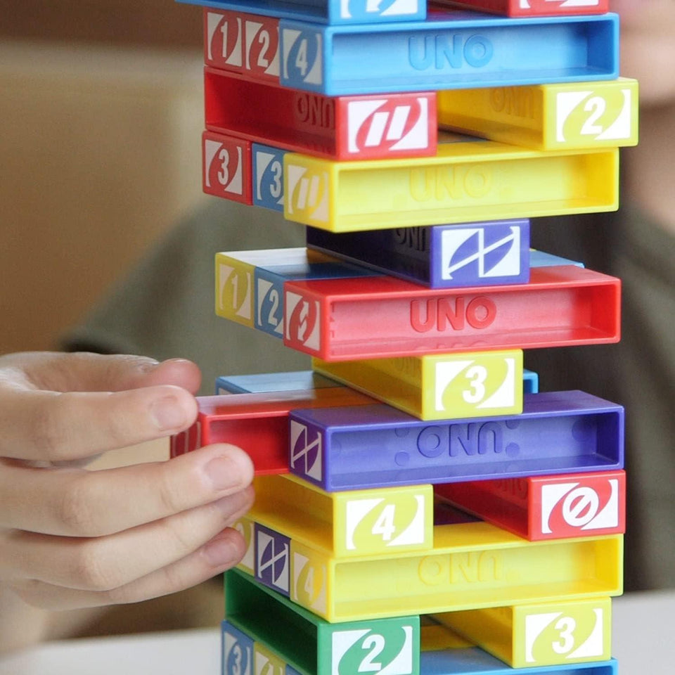 UNO Stacko Party Game Colored Stacking Blocks Balance Mattel