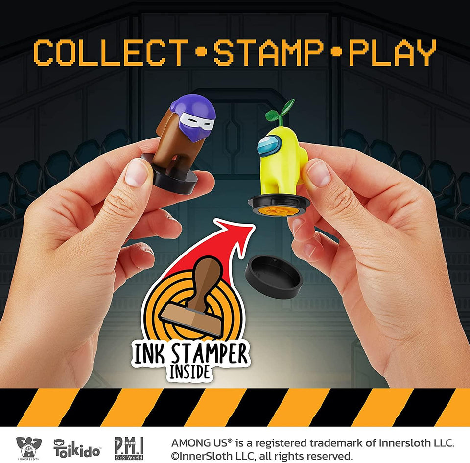 Among Us Crewmates Stampers 5pk Cyan White Yellow Black Plague Dr Game Figure Set PMI International