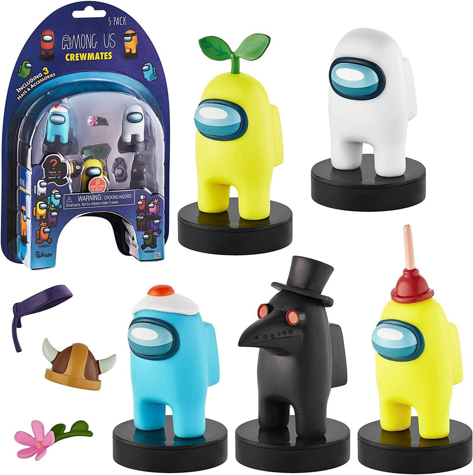 Among Us Crewmates Stampers 5pk Cyan White Yellow Black Plague Dr Game Figure Set PMI International