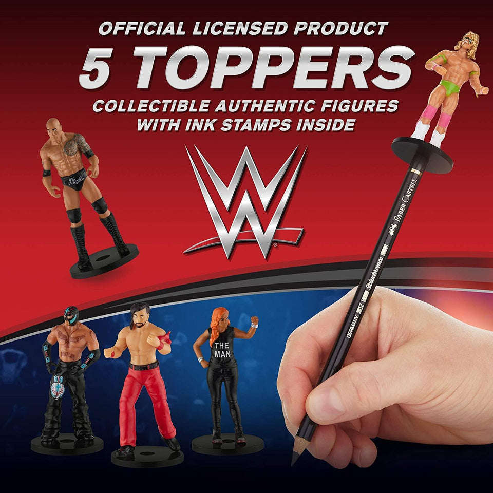 WWE Pencil Toppers 5pk Nakamura Mysterio Rock Becky Lynch Ultimate Warrior Warrior PMI International