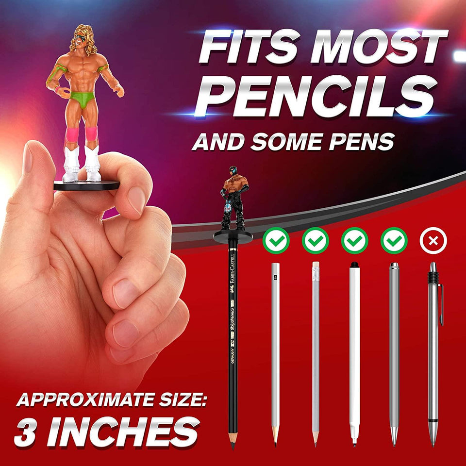 WWE Pencil Toppers 5pk Nakamura Mysterio Rock Becky Lynch Ultimate Warrior Warrior PMI International