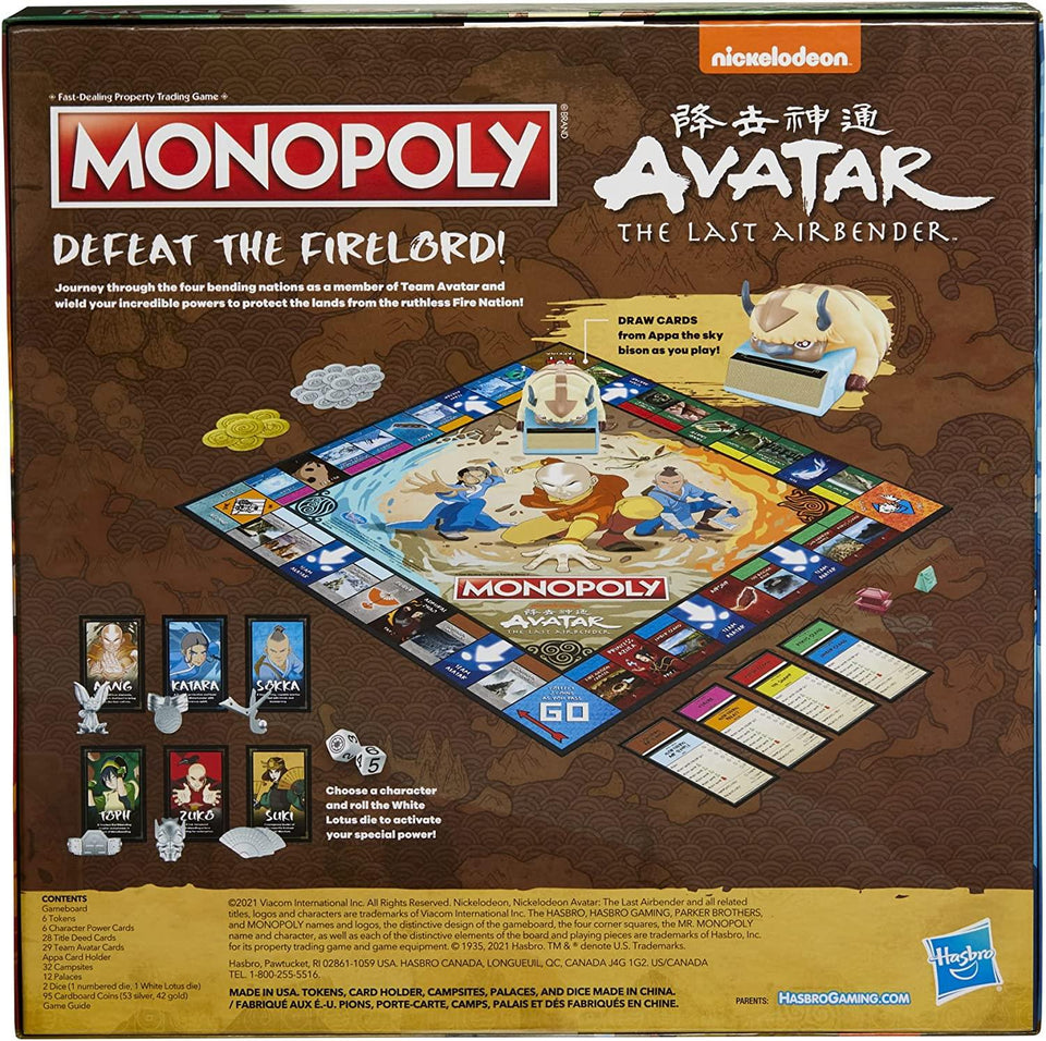 Monopoly Avatar The Last Airbender Edition Nickelodeon TV Show Game Hasbro