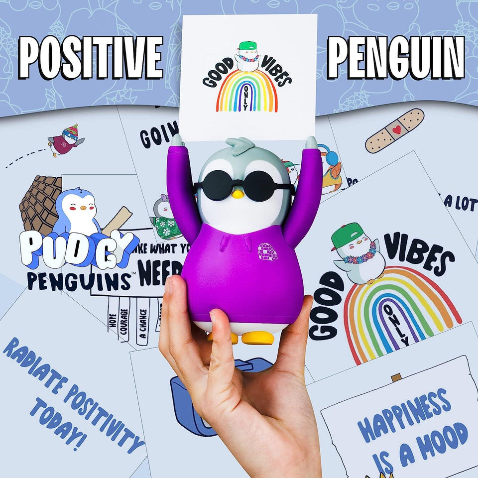 Pudgy Penguins Positive Affirmation Sign Card Holder Desk Purple Forever Friend Good Vibes Friend