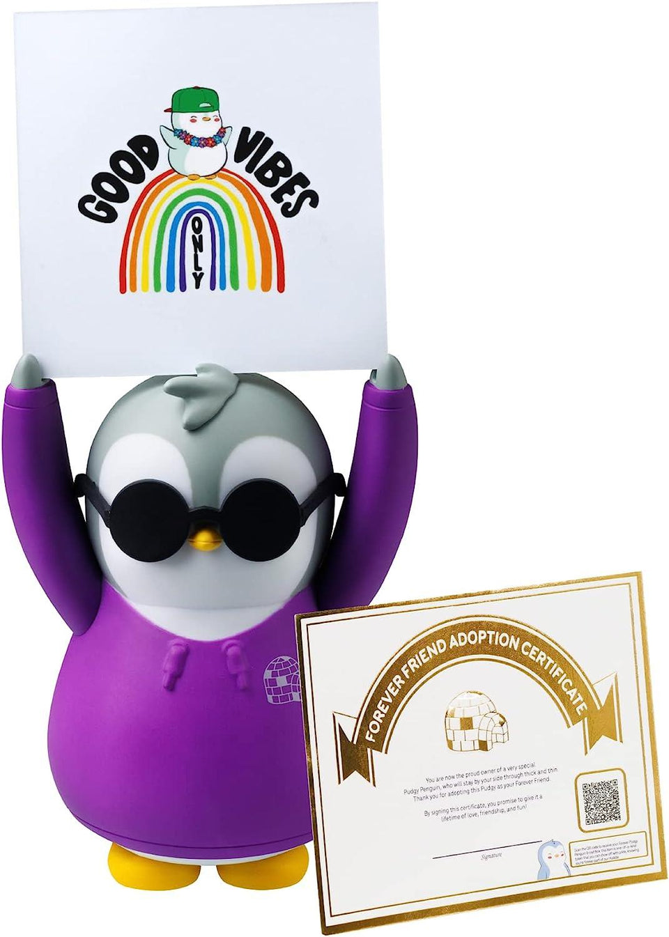 Pudgy Penguins Positive Affirmation Sign Card Holder Desk Purple Forever Friend Good Vibes Friend