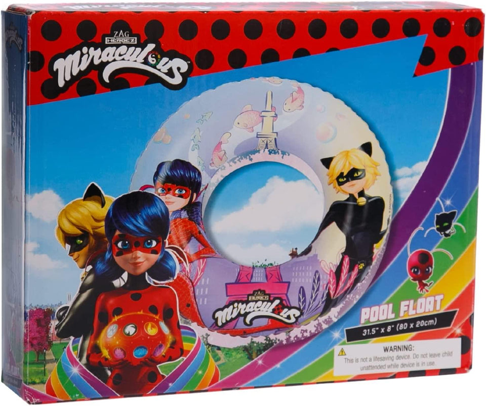 Miraculous Ladybug Cat Noir & Ladybug Float Pool Raft Inflatable Tube 30" Glitter Mighty Mojo