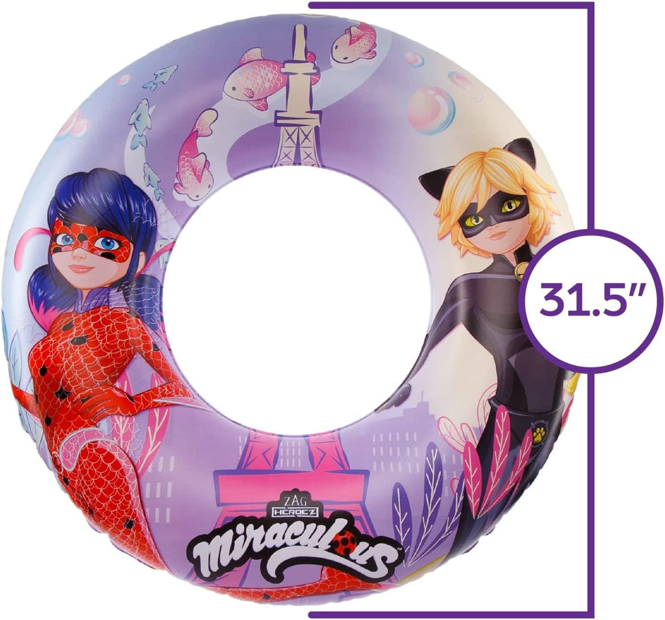 Miraculous Ladybug Cat Noir & Ladybug Float Pool Raft Inflatable Tube 30" Glitter Mighty Mojo