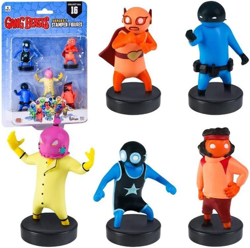 Gang Beasts Ink Stampers 5pk Party Favor Cake Topper Mini Figures Red Wrestler Red Casual Yellow PMI International