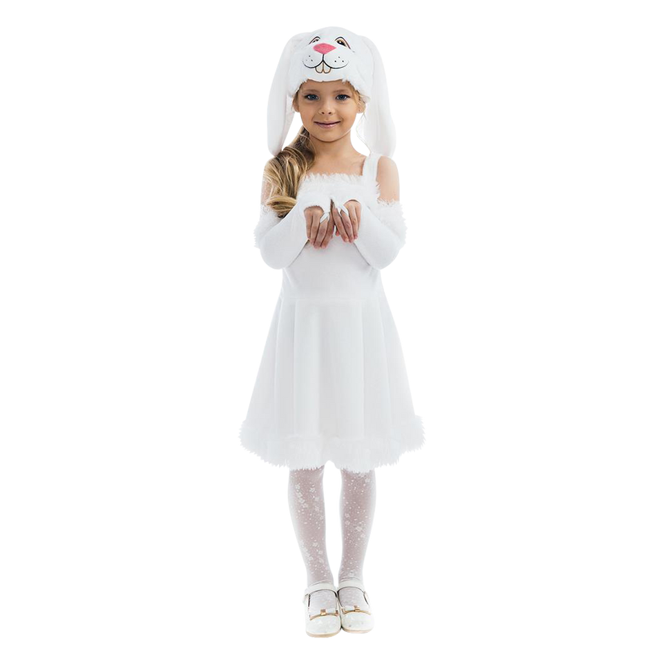 White Bunny Hoppy Girls Plush Animal Costume Dress-Up Play Kids - X-Small