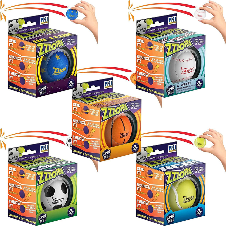 Original ZZZOPA Fidget Stress Ball Variety 5pk Spin Bounce Throw It! Bundle PMI International