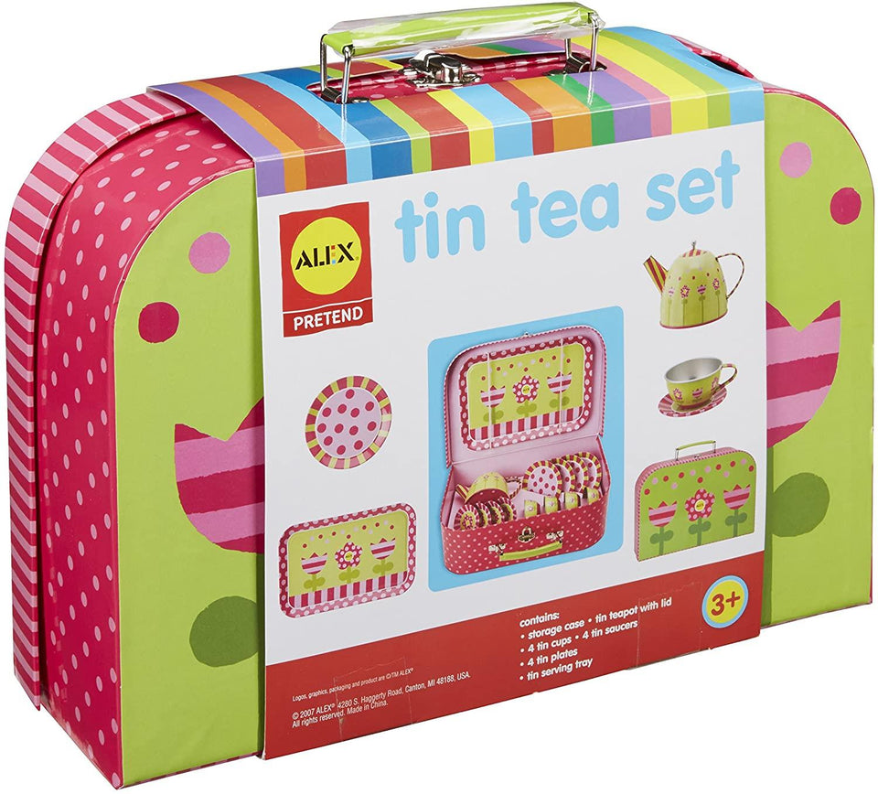 Alex Pretend Play Tea Time Tin 16pc Floral Kids Teapot Party Set Toys