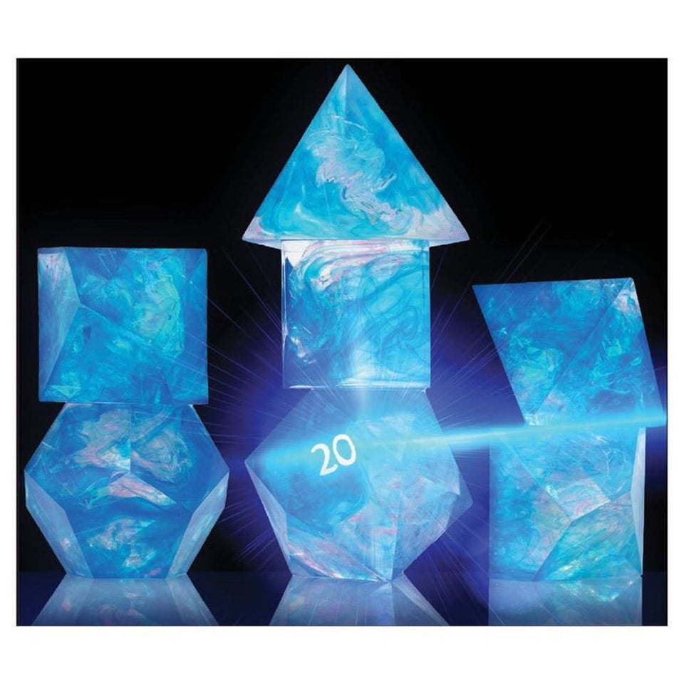 Sirius Dice 7-Set Cloak & Dagger Blue Dice Pack UV Black Light Numbers