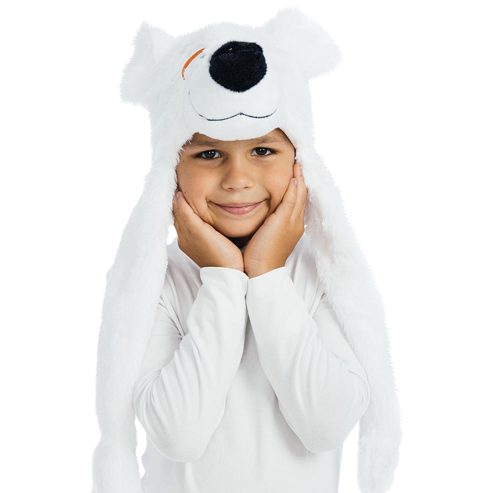 White Polar Bear Plush Headpiece Kids Costume Dress-Up Play Accessory Hat Animal