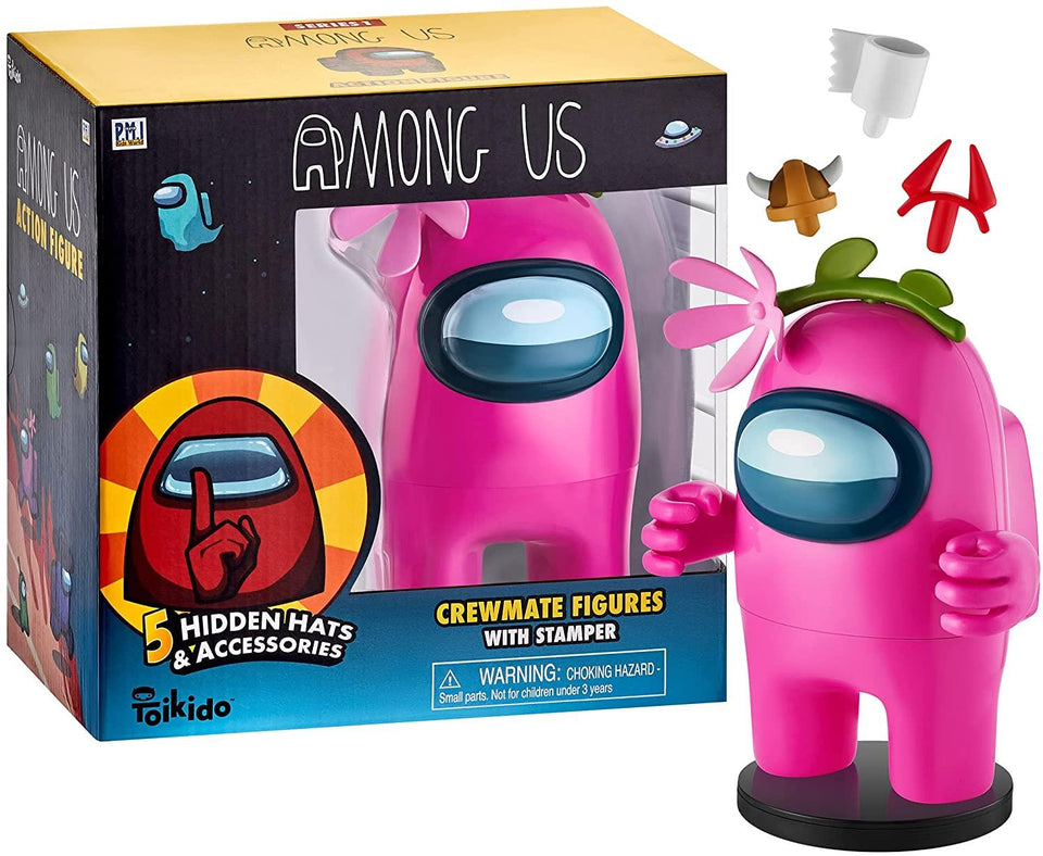 Among Us Stamper Pink Crewmate Flower Hat 7" Video Game Character Figure PMI International