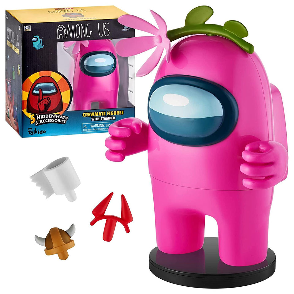 Among Us Stamper Pink Crewmate Flower Hat 7" Video Game Character Figure PMI International